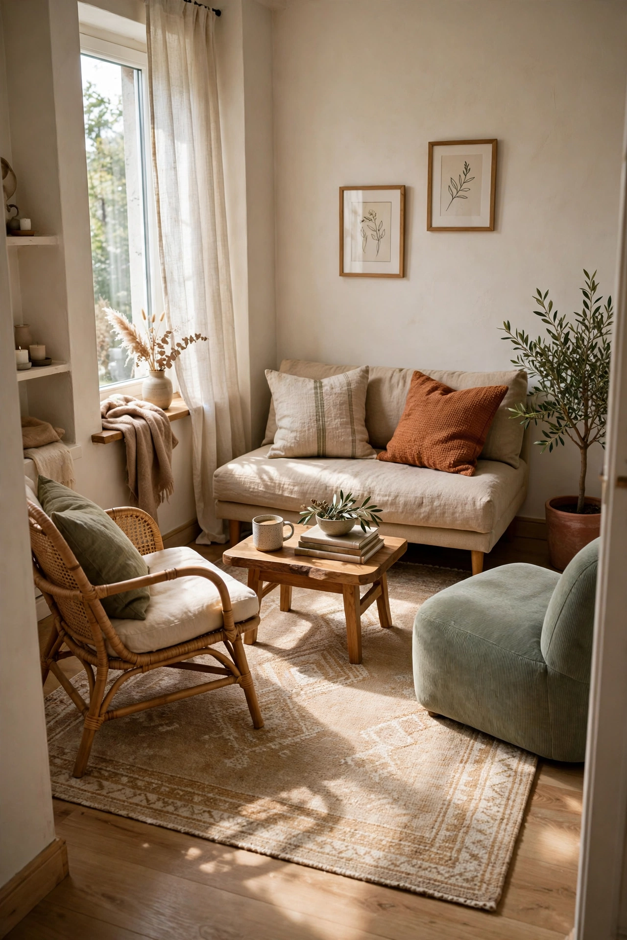 Small living room with an area rug to define space