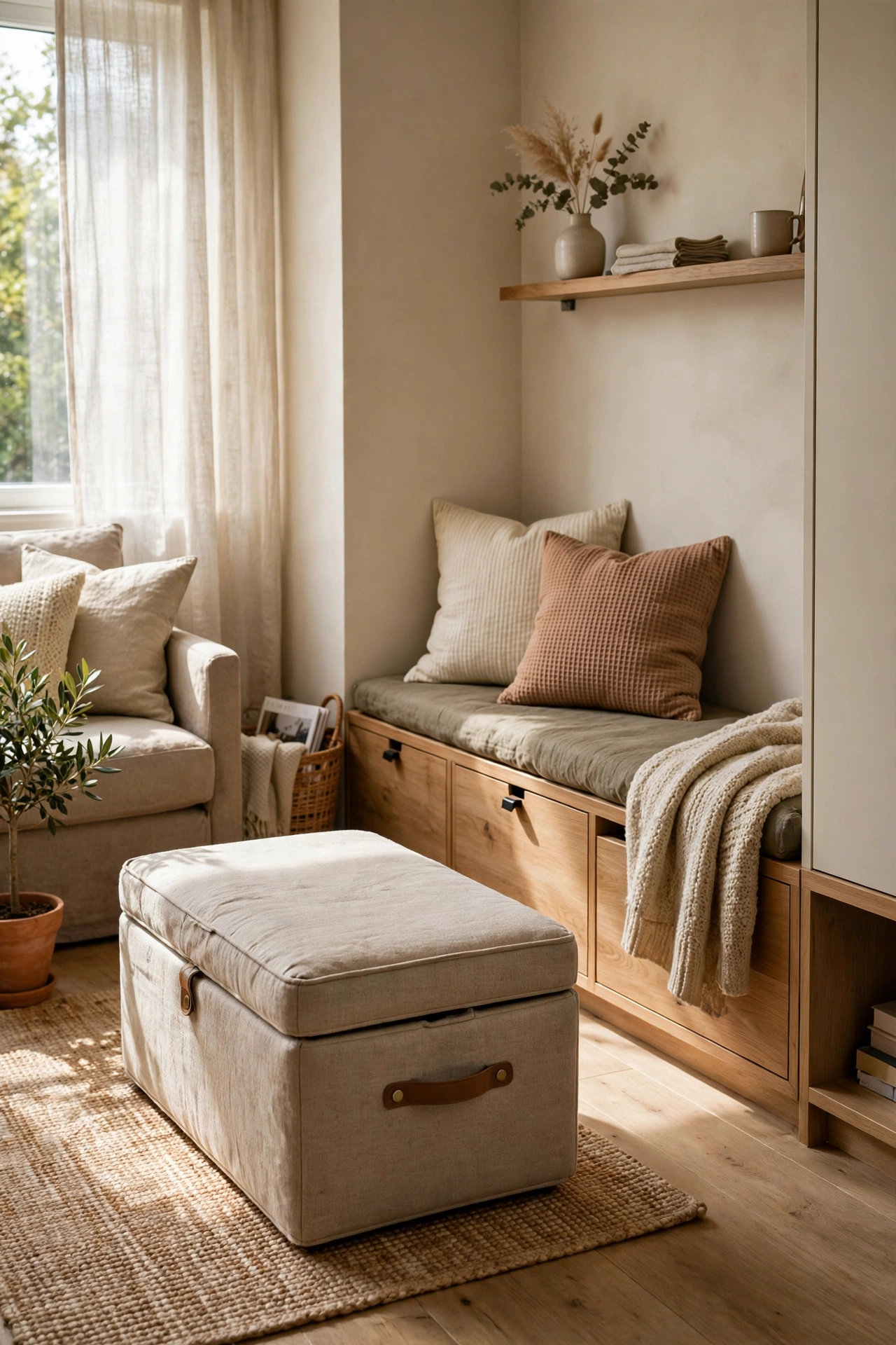 Small living room with hidden storage